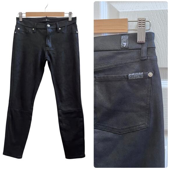 7 For All Mankind Black Faux Suede Stretch 24.5 Inch Inseam Jegging Size 27 - Picture 1 of 12